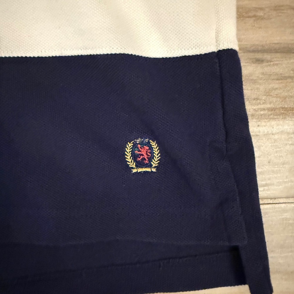 Vintage Tommy Hilfiger Mens Striped Polo Shirt Large Navy Red White Dress Cotton - Picture 4 of 6